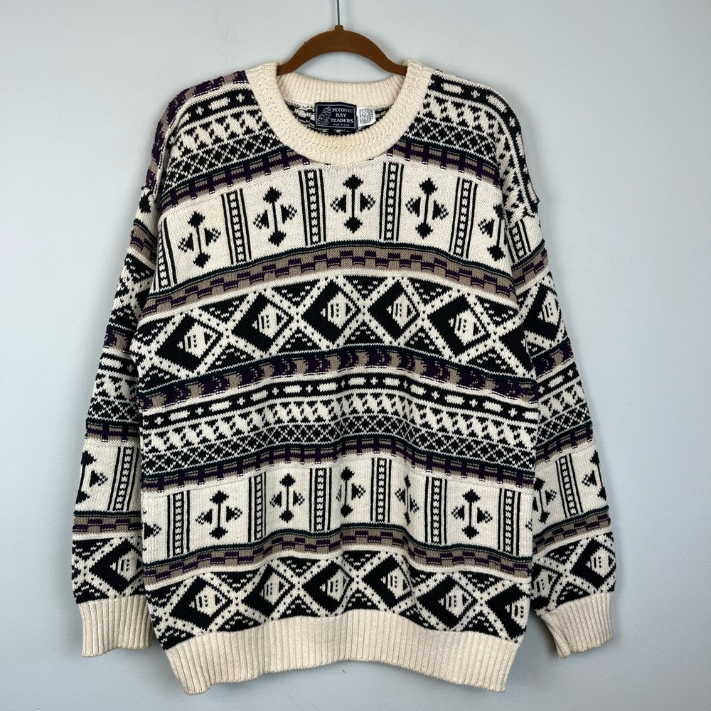Vintage Peconic Bay Traders Sweater Men’s Large Cotton Textured Geometric Knit